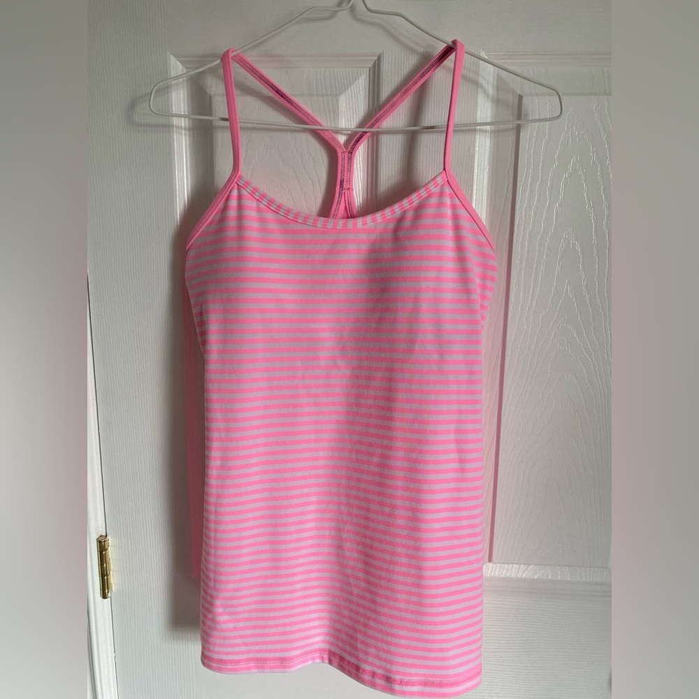 Lululemon athletica Pink and White Striped Tank Top